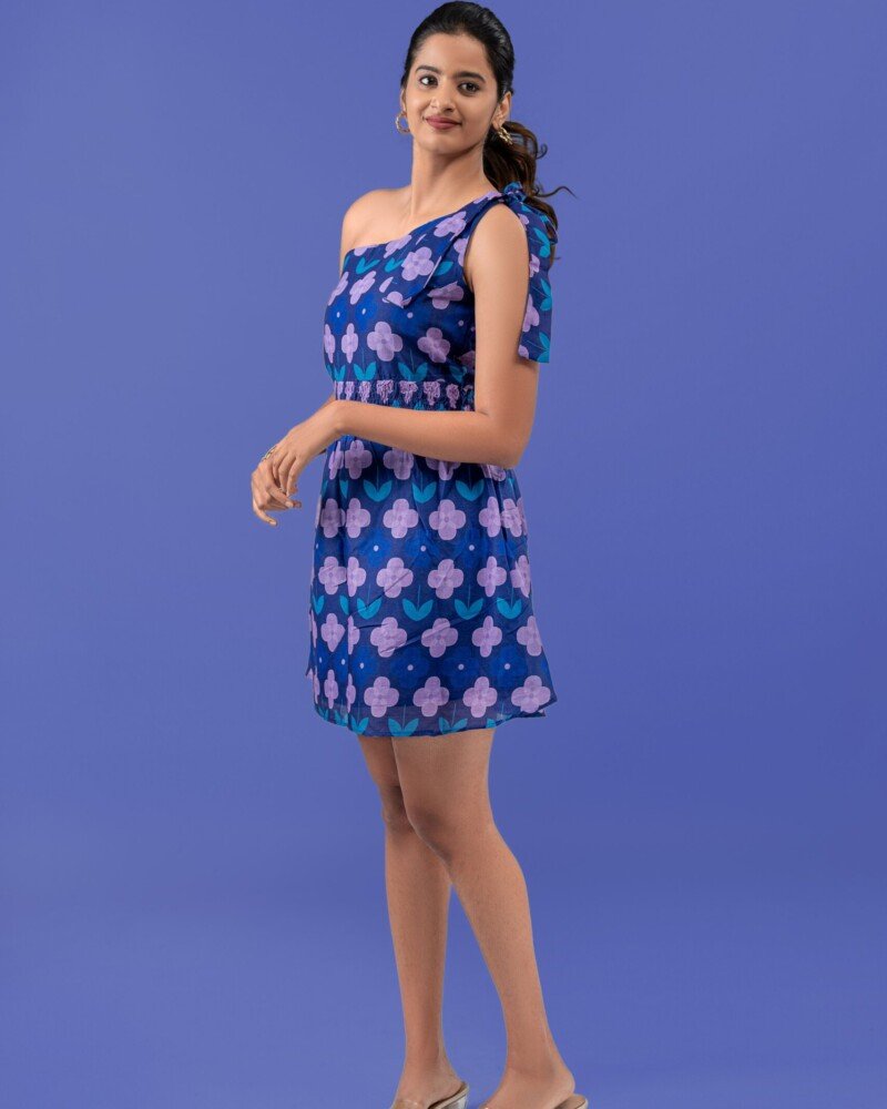 Blue Bloom One Shoulder Dress