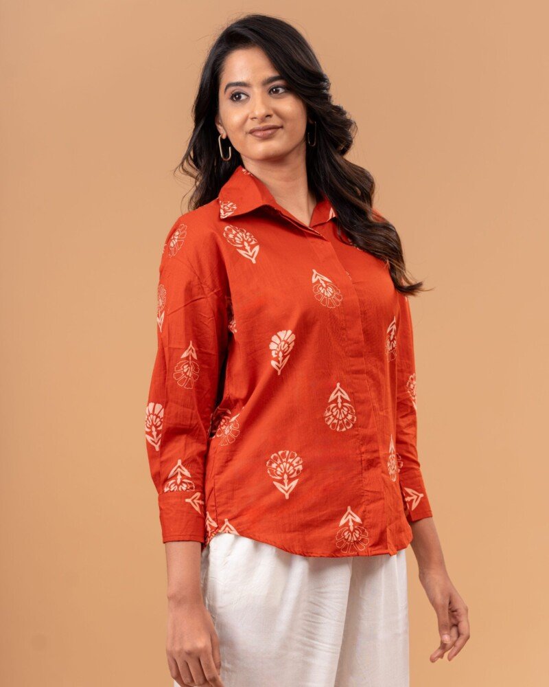 Burnt Sienna and Blossoms Shirt