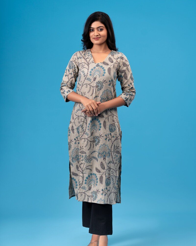 Mist Blue Bloom Kurti Top